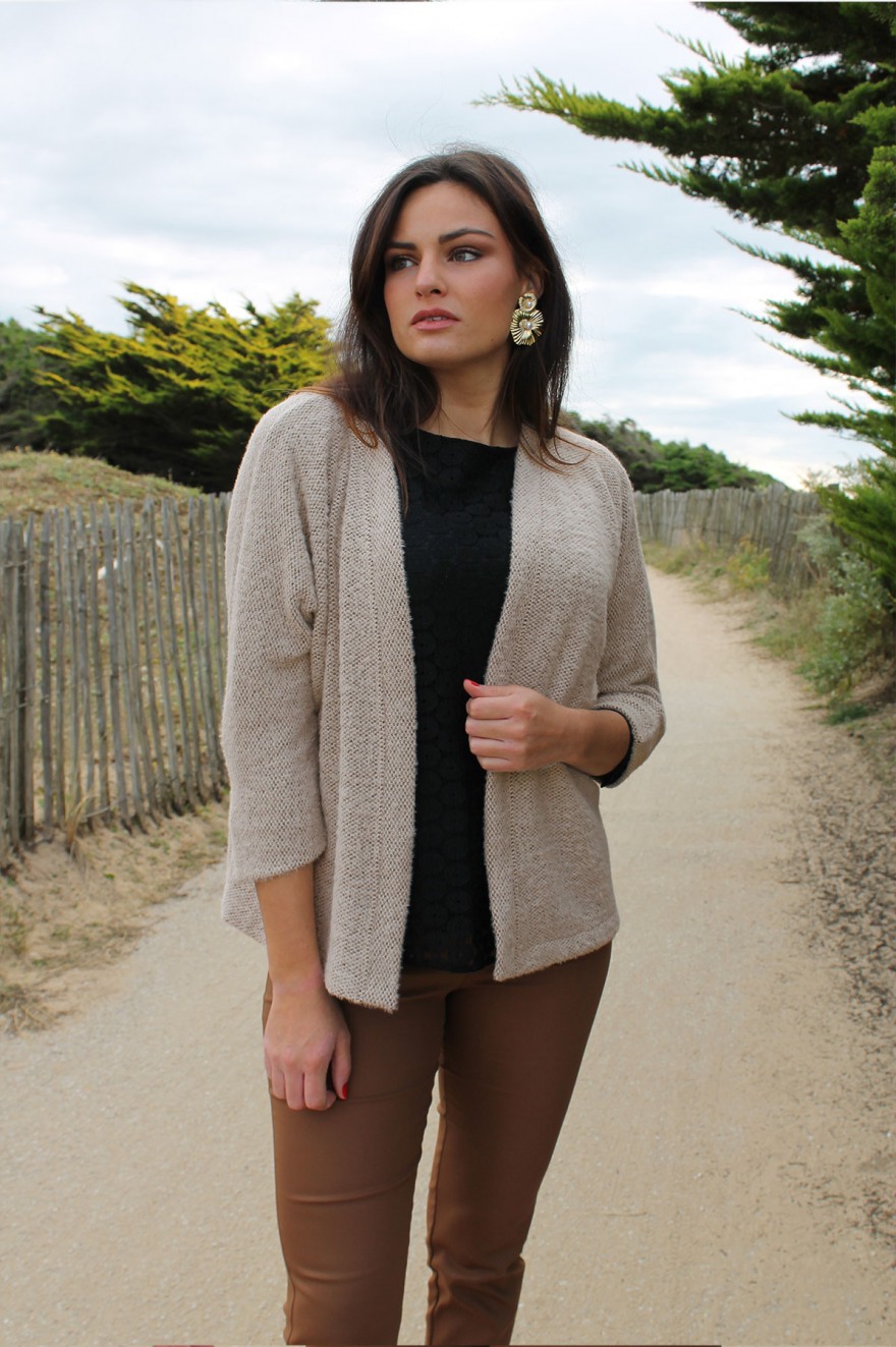 Cardigan Long Femme Grosse Maille StyleBREAKER - Gilet Sans Fermeture Avec Poches - Taille Unique